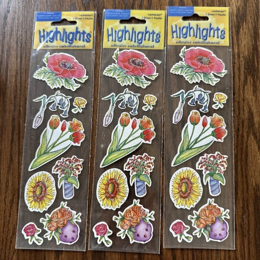 3 Packs Highlights Adhesive‎ Embellishments Flowers Floral Stickers